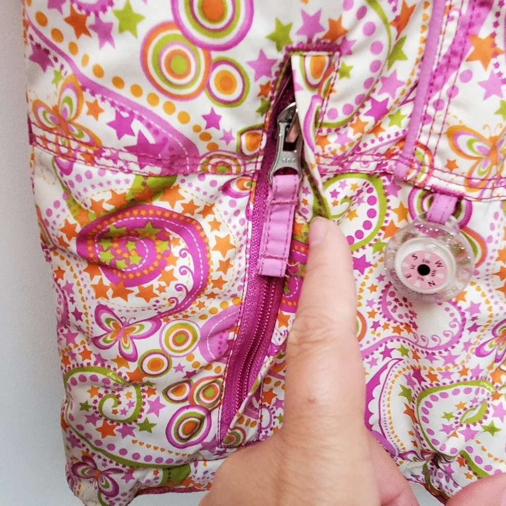 Obermeyer Pink Floral Paisley Ski Winter Jacket Hood Pockets Size 8 Girls